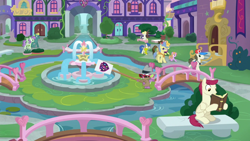 Size: 1280x720 | Tagged: safe, screencap, amber locks, blueberry curls, end zone, fortune favors, globe trotter, lemon chiffon, spike, sugar maple, summer breeze, violet twirl, winter wisp, pony, g4, molt down, my little pony: friendship is magic, friendship student