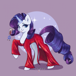 Size: 1920x1920 | Tagged: safe, artist:malvagio666, rarity, pony, unicorn, g4, alcohol, clothes, dress, evening dress, female, glass, horn, mare, raised hoof, smiling, solo, wine, wine glass