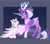 Size: 2788x2480 | Tagged: safe, artist:yozora122, tree of harmony, twilight sparkle, oc, unnamed oc, alicorn, pony, unicorn, g4, alternate universe, coat markings, duo, duo female, ethereal mane, female, grin, height difference, high res, horn, immortality blues, leonine tail, lidded eyes, long horn, looking at each other, looking at someone, mare, not celestia, one wing out, open mouth, scratches, slender, smiling, socks (coat markings), starry mane, starry wings, story included, tail, thin, twilight sparkle (alicorn), ultimate twilight, unicorn oc, wings