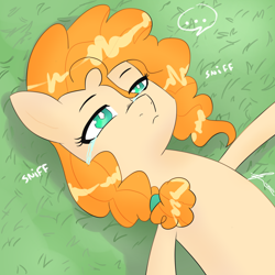 Size: 4096x4096 | Tagged: safe, artist:miranda_17, applejack, pear butter, earth pony, pony, g4, apple, crying, cute, digital art, female, food, looking at you, sad, solo, solo female