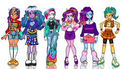 Size: 1280x720 | Tagged: safe, artist:jully-park, hitch trailblazer, izzy moonbow, misty brightdawn, pipp petals, sunny starscout, zipp storm, human, equestria girls, g4, g5, rule 63