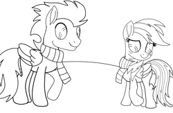 Size: 2139x1395 | Tagged: safe, artist:pinky cloudy, rainbow dash, soarin', pegasus, pony, g4, clothes, female, male, mare, movie accurate, scarf, ship:soarindash, shipping, sketch, stallion, straight