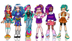 Size: 1280x720 | Tagged: safe, alternate version, artist:jully-park, hitch trailblazer, izzy moonbow, misty brightdawn, pipp petals, sunny starscout, zipp storm, human, equestria girls, g4, g5, mane six