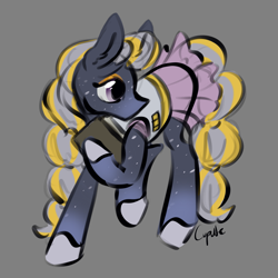 Size: 1787x1787 | Tagged: safe, artist:cupute, earth pony, pony, abstract background, black coat, book, clothed ponies, clothes, colored eyebrows, colored sketch, digital art, doodle, ear fluff, ears back, ears up, equine, eyeshadow, female, full body, gradient legs, gradient muzzle, gray background, halley (wild manes), hoof on chest, horseshoes, long mane, looking at something, makeup, multicolored hair, paper, png, poofy mane, purple eyes, purple hair, shading, simple background, sketch, solo, speckled, spots, swirls, thinking, tied mane, trotting, trotting in place, wild manes