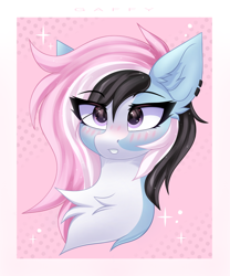 Size: 2500x3000 | Tagged: safe, artist:gaffy, oc, oc only, pegasus, abstract background, blushing, bust, chest fluff, ear fluff, embarrassed, female, mare, multicolored hair, pegasus oc, portrait