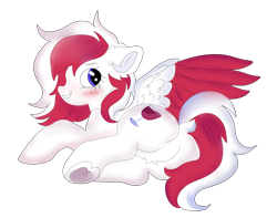 Size: 3329x2626 | Tagged: safe, artist:konejo, artist:yellow-glaze, oc, oc only, oc:red wine, pegasus, pony, butt, colored wings, cute, digital art, female, floppy ears, pegasus oc, plot, simple background, smiling, solo, solo female, tail, transparent background, two toned mane, two toned tail, two toned wings, wings