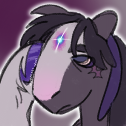 Size: 4096x4096 | Tagged: safe, oc, oc only, oc:slip spiral, horse, unicorn, bust, facial scar, hoof polish, horn, magic scar, portrait, scar, solo, unshorn fetlocks