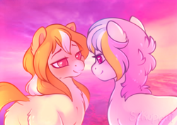 Size: 704x497 | Tagged: safe, artist:sekuponi, oc, oc only, earth pony, pony, duo, gay, heart, heart eyes, looking at each other, looking at someone, male, oc x oc, shipping, stallion, wingding eyes