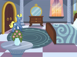 Size: 7200x5396 | Tagged: safe, artist:artisticwerks, oc, oc:mythic blue hope, pony, unicorn, bed, flower vase, horn, life's a breeze, male, mirror, solo, stallion