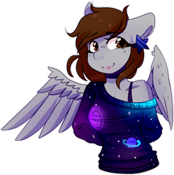 Size: 1192x1195 | Tagged: safe, artist:amiicommissions, oc, oc:coffee stars, pegasus, anthro, bra, bra strap, clothes, female, solo, sweater, underwear