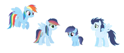 Size: 1024x443 | Tagged: safe, artist:purpleglow12, rainbow dash, soarin', pegasus, pony, g4, female, filly, foal, male, mare, offspring, parent:rainbow dash, parent:soarin', parents:soarindash, ship:soarindash, shipping, stallion, straight