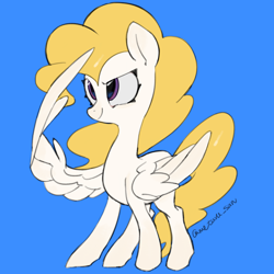 Size: 4096x4096 | Tagged: safe, artist:metaruscarlet, surprise, pegasus, pony, g1, blue background, salute, simple background, solo, wings