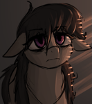 Size: 447x503 | Tagged: safe, artist:sleepyhoers, octavia melody, earth pony, pony, g4, bags under eyes, blinds, female, floppy ears, grumpy, mare, simple background, solo, tired