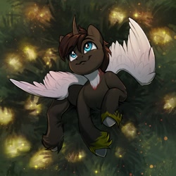 Size: 1280x1280 | Tagged: safe, artist:amishy, oc, oc only, alicorn, pony, alicorn oc, christmas, christmas tree, holiday, horn, looking up, male, smiling, solo, stallion, tiny, tiny ponies, tree, unshorn fetlocks, wings