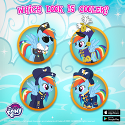 Size: 1080x1080 | Tagged: safe, gameloft, rainbow dash, pegasus, pony, g4, ancient wonderbolts uniform, aviator sunglasses, bomber jacket, clothes, female, game screencap, hat, jacket, mare, screenshots, solo, sunglasses, uniform