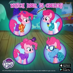 Size: 1080x1080 | Tagged: safe, gameloft, pinkie pie, earth pony, pony, g4, alternate hairstyle, bow, clothes, feather boa, female, hair bow, hat, mare, solo, sunglasses, top hat