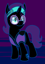 Size: 725x1025 | Tagged: safe, artist:cosmicartist-2000, oc, oc:nyx, alicorn, pony, fanfic:past sins, alicorn oc, clothes, female, filly, foal, full body, glasses, headband, horn, solo, standing, vest, wings