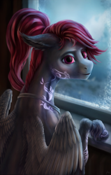 Size: 1000x1571 | Tagged: safe, oc, oc:julia_sunlight, pegasus, bust, pegasus oc, portrait, window, winter