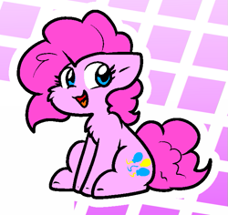 Size: 651x614 | Tagged: safe, artist:zutcha, pinkie pie, earth pony, pony, g4, abstract background, cheek fluff, chest fluff, cute, diapinkes, female, floppy ears, mare, open mouth, open smile, outline, sitting, smiling, solo, white outline