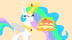 Size: 1280x720 | Tagged: safe, artist:mlplary6, princess celestia, alicorn, pony, g4, cake, eating, female, food, mare