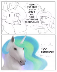 Size: 1582x1998 | Tagged: safe, artist:tanatos, princess celestia, princess luna, alicorn, g4, 2 panel comic, comic, cute, female, siblings, sisters, too serious