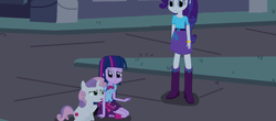 Size: 1600x706 | Tagged: safe, artist:thomaszoey3000, rarity, sweetie belle, twilight sparkle, alicorn, human, pony, unicorn, fanfic:sweetie belle's big adventure, g4, building, canterlot high, grass, horn, lawn, night, twilight sparkle (alicorn)