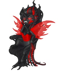 Size: 952x1159 | Tagged: safe, oc, oc:buggo, changeling, red changeling, red eyes, smug, throne