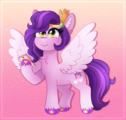 Size: 2230x2113 | Tagged: safe, artist:emera33, pipp petals, pegasus, pony, g5, abstract background, cellphone, female, gradient background, mare, phone, smartphone, solo, spread wings, wings