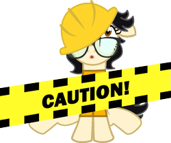 Size: 837x696 | Tagged: safe, artist:silentfilly, oc, oc only, oc:silent filly, earth pony, g4, base used, clothes, earth pony oc, female, hard hat, hat, mare, safety tape, simple background, solo, transparent background