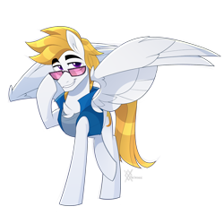 Size: 2450x2350 | Tagged: safe, artist:thewandie, oc, oc:lightpoint, pegasus, pony, clothes, glasses, male, simple background, solo, spread wings, stallion, standing on two hooves, transparent background, wings