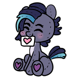 Size: 1500x1500 | Tagged: safe, artist:anykoe, oc, earth pony, blushing, commission, cute, earth pony oc, eyes closed, gray skin, heart, plushie, sign, simple background, solo, transparent background, ych result, your character here