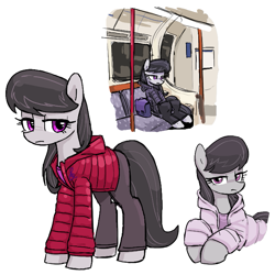 Size: 689x689 | Tagged: safe, artist:plunger, octavia melody, earth pony, pony, g4, clothes, female, jacket, mare, simple background, solo, subway train, white background