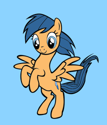 Size: 712x833 | Tagged: safe, artist:annieanderson36, artist:ikillyou121, first base, pegasus, pony, g4, adorabase, blue background, colored, cute, female, female first base, hooves, light blue background, mare, older, older first base, pegasus first base, rearing, rule 63, simple background, tomboy