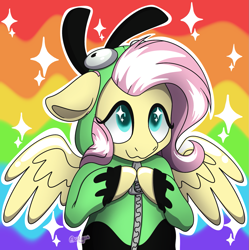 Size: 1633x1639 | Tagged: safe, artist:acidigon, fluttershy, pegasus, pony, antonymph, vylet pony, g4, clothes, female, fluttgirshy, gir, hooves together, invader zim, mare, solo, sweater