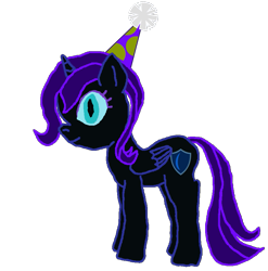 Size: 841x851 | Tagged: safe, artist:alexlayer, artist:cmara, artist:floppychiptunes, artist:railpony, artist:taionafan369, color edit, edit, editor:railpony, editor:taionafan369, oc, oc only, oc:nyx, alicorn, pony, alicorn oc, base artist:cmara, base used, base:cmara, colored, female, female oc, folded wings, hat, horn, mare, mare oc, older, older nyx, party hat, pony oc, simple background, slit pupils, solo, teenager, transparent background, wings