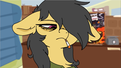 Size: 1365x767 | Tagged: source needed, safe, artist:tamers12345, daring do, pegasus, pony, g4, cigarette, clothes, depressed, smoking, solo