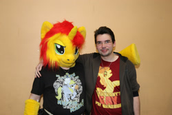 Size: 2736x1824 | Tagged: safe, artist:atalonthedeer, sunset shimmer, human, g4, 2014, bronymuc, fursuit, irl, irl human, photo, ponysuit