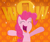 Size: 3000x2500 | Tagged: safe, artist:ace play, pinkie pie, earth pony, pony, g4, cheek fluff, chest fluff, eyes closed, female, high res, mare, open arms, open mouth, open smile, orange background, pizza tower, simple background, smiling, solo, sparkling, wow