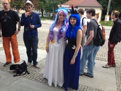 Size: 3264x2448 | Tagged: safe, princess celestia, princess luna, human, galacon, g4, 2014, clothes, cosplay, costume, female, irl, irl human, photo, royal sisters, siblings, sisters