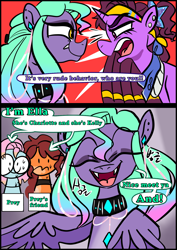 Size: 1240x1754 | Tagged: safe, artist:jully-park, oc, oc:charlotte parker, oc:connie connor, oc:ella evans, oc:kelly clark, earth pony, pegasus, pony, unicorn, comic:how i meet my chaotic friends, comic, horn