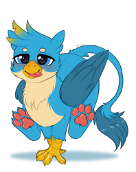 Size: 3160x4000 | Tagged: safe, artist:dinoalpaka, gallus, griffon, g4, blushing, cute, gallabetes, male, open mouth, paw pads, paws, simple background, solo, tongue out, white background, wings