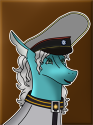 Size: 2480x3338 | Tagged: safe, artist:imaginijm, oc, oc only, oc:starry eyes, seapony (g4), equestria at war mod, blue eyes, bust, clothes, female, gradient background, ibispaint x, mare, new version, png, portrait, redraw, seapony oc, smiling, solo, uniform, uniform hat