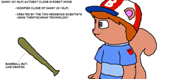 Size: 1205x556 | Tagged: safe, artist:ar497, danny williams, android, robot, rodent, squirrel, g1, 1000 hours in ms paint, autobot, baseball bat, baseball cap, cap, child, clone, digital, hat, hero, male, reference sheet, transformers, weapon, young