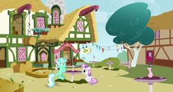 Size: 2032x1080 | Tagged: artist needed, safe, anonymous artist, artist:gwennie-chan, artist:konylice, artist:timidtremors, lyra heartstrings, sweetie belle, pony, unicorn, cafe, crack shipping, cute, date, dialogue in the description, diasweetes, duo, female, filly, foal, hooves on the table, horn, lesbian, looking at each other, looking at someone, lyrabetes, mare, ship:lyrabelle, shipping, smiling, smiling at each other