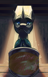 Size: 1214x1956 | Tagged: safe, artist:fly over, oc, oc:lunason, changeling, equestria at war mod, changeling oc, male, tin can