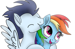 Size: 2139x1395 | Tagged: safe, artist:pinky cloudy, rainbow dash, soarin', pegasus, pony, g4, biting, blushing, duo, duo male and female, ear bite, eyes closed, female, male, mare, ship:soarindash, shipping, simple background, smiling, stallion, straight, white background