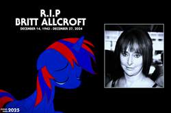 Size: 3450x2277 | Tagged: safe, artist:stephen-fisher, oc, oc:stephen (stephen-fisher), alicorn, human, alicorn oc, barely pony related, black background, britt allcroft, crying, female, horn, male, photo, rest in peace, simple background, thomas and friends, wings