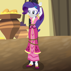 Size: 3000x3000 | Tagged: safe, artist:nie-martw-sie-o-mnie, rarity, human, equestria girls, equestria girls specials, g4, my little pony equestria girls: movie magic, arms in the air, bondage, bound and gagged, cloth gag, clothes, dress, female, femsub, gag, india movie set, long dress, long skirt, over the nose gag, pole tied, rarisub, rope, rope bondage, skirt, solo, submissive