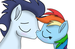 Size: 2139x1395 | Tagged: safe, artist:pinky cloudy, rainbow dash, soarin', pegasus, pony, g4, blushing, duo, duo male and female, eyes closed, female, kiss on the lips, kissing, male, mare, ship:soarindash, shipping, simple background, stallion, straight, white background