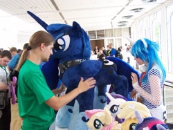 Size: 2304x1728 | Tagged: safe, dj pon-3, princess luna, vinyl scratch, human, galacon, g4, 2014, clothes, cosplay, costume, irl, irl human, photo, plushie